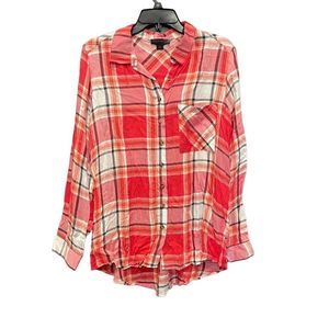 New J.W. Women’s Coral & Orange Silky Soft Long Sleeve Button Down Shirt Small
